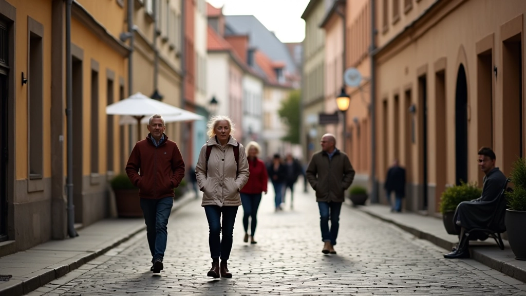 Historic Tallinn street with wellness workshop participants walking together outdoors