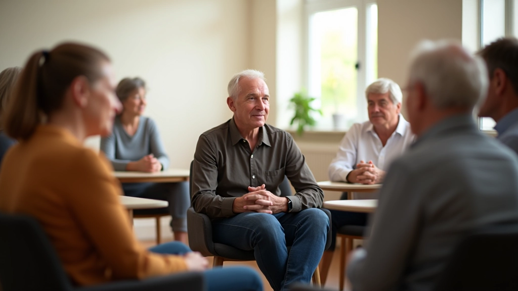 Group of older adults engaged in meaningful conversation during community gathering